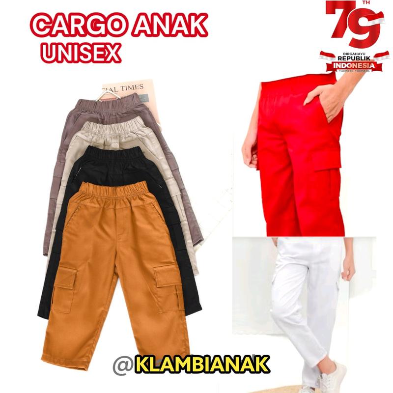 Celana Cargo panjang Anak Merah Putih Laki laki 1-13 Tahun bahan Drill 0