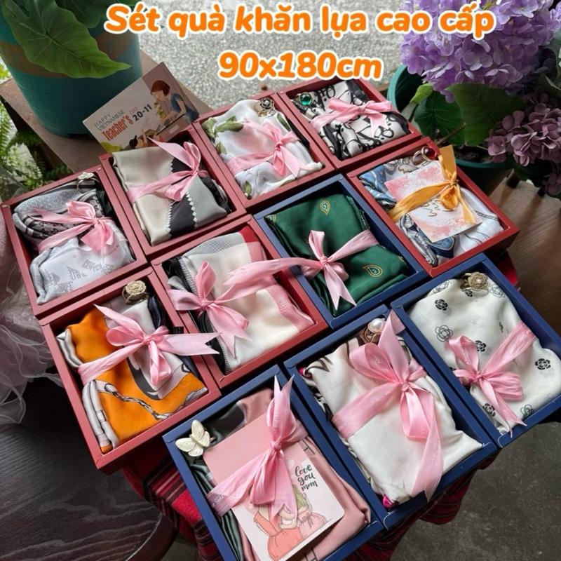 Set Hộp quà tặng Khăn lụa 90x180 cho chị em người thương yêu nhân dịp sinh nhật 20-10 ngày kỷ niệm 20x17x4 KH04