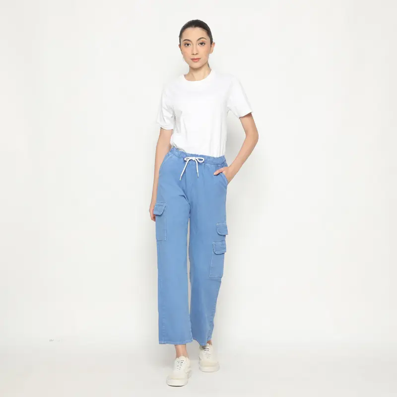TEAL.GO Celana Panjang Cargo Tali Pinggang karet Non Stretch 5