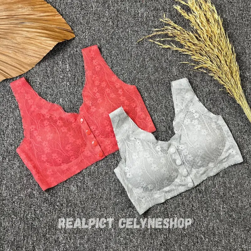 Celyne Bra Wanita Seamless Ringan Bra Tanpa Kawat Motif Renda Anti Gatal Bra Katun Ibu Menyusui Bh Bumil Kancing Depan Busui 1210 2
