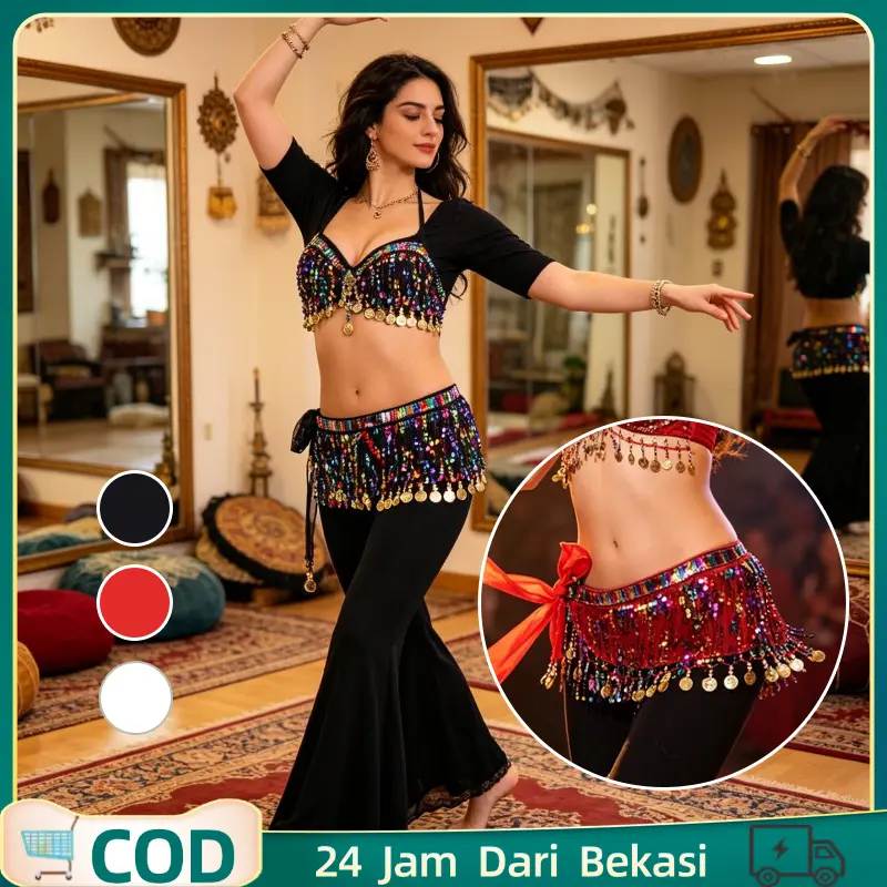 Pinggang Tari Perut Gaya Bohemia Belly Dance Hip Belt Selendang Hip Scarf Tari Perut Ikat Pinggang Koin Tari Aksesoris Kostum Tari
