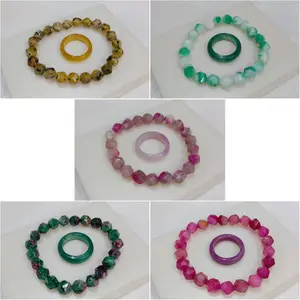 Set Gelang Batu Alam Hexagonal 8mm & Cincin Akik Manau