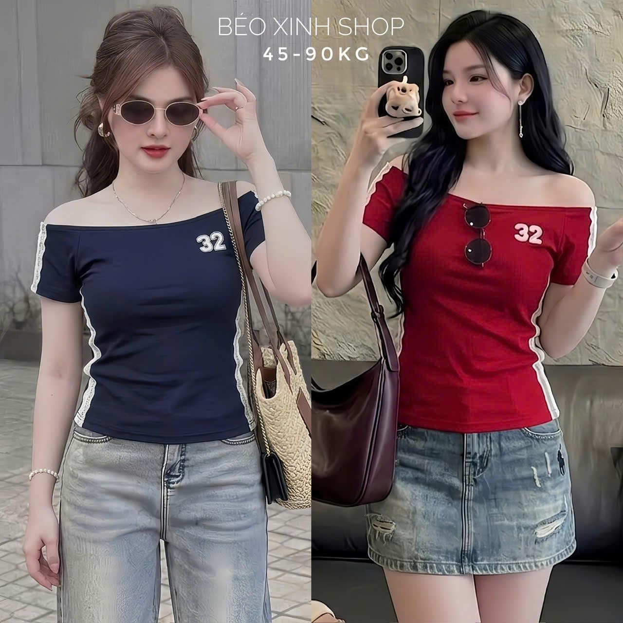 Áo Thun Nữ Trễ Vai Phối Viền Tôn Dáng (Chất Borit Cotton Cao Cấp) Trẻ Trung Cho Nữ 45–90kg Xinh Shop - A.1770