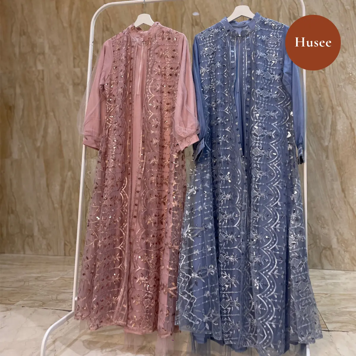 Husee Fashion - Gamma Dress - Dress Brukat Premium Wanita Lebaran 2025 Inner Outer Kombinasi - Muslim, Gamis