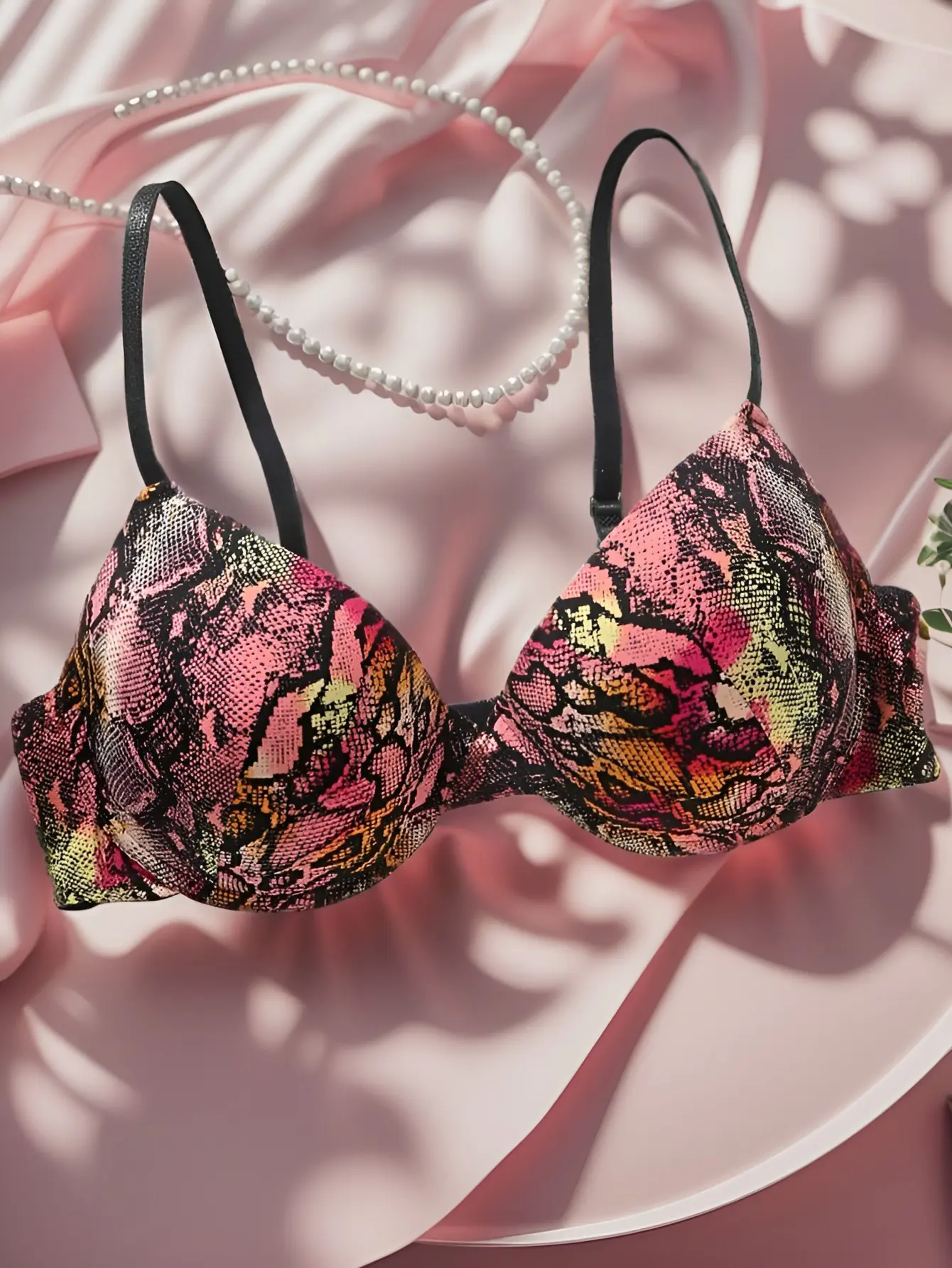 Women's model cup bra, snake print European and American plus size lingerie bra, fashionable and sexy lingerie bra