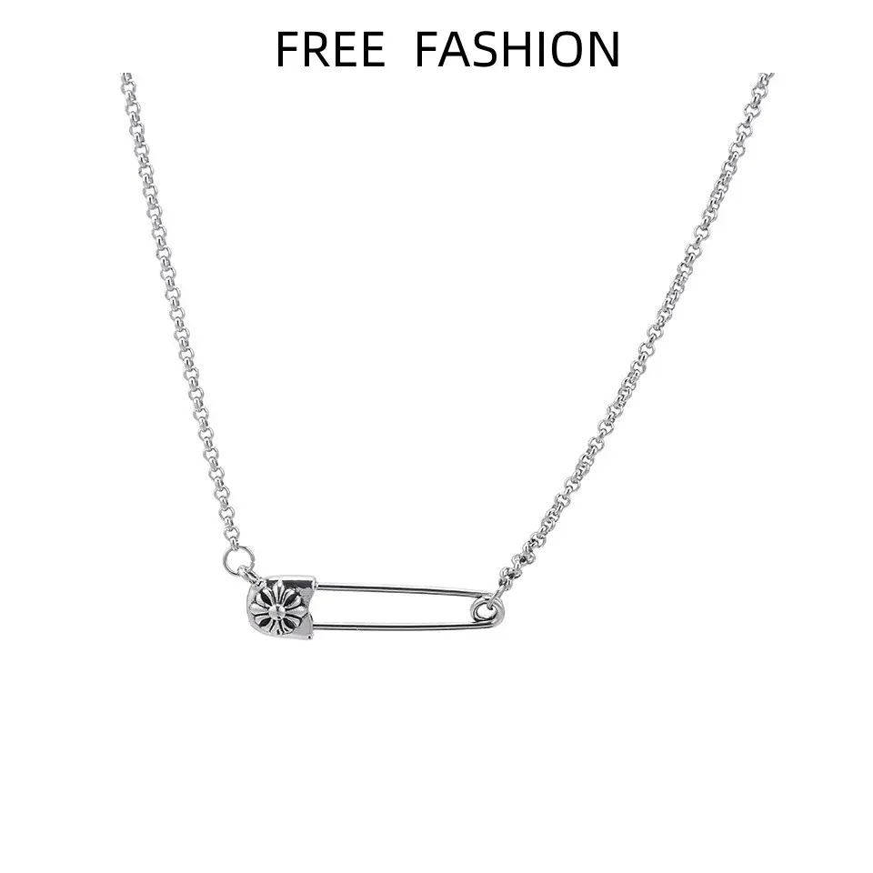 safety Pin Necklaces Cross Necklace Female Titanium Steel Necklace Retro Japanese Korean Fresh Unique Female Paper Clip Pendant Clavicle Chain Fashion Jewelry