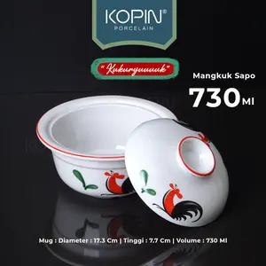 Mangkuk Sapo+Tutup Keramik Porselen Model Kukuruyuk By. Kopin Volume 730ML | Sanjaya Kitchenware 23
