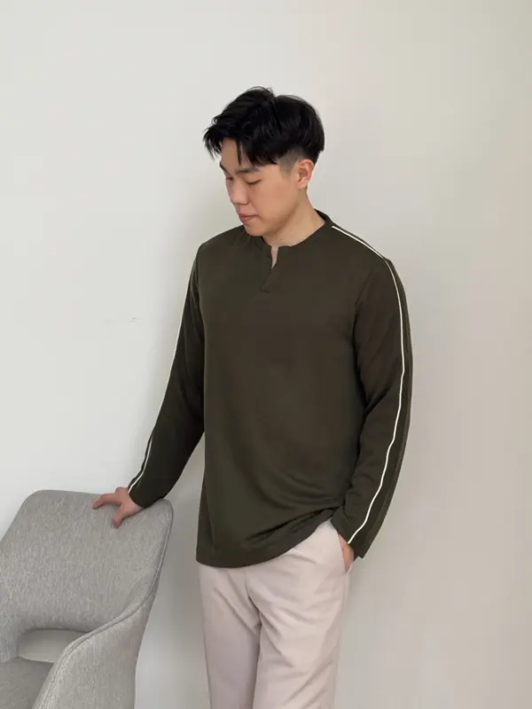 Kadaka MT-0168 Long Sleeves Top Atasan Pria Lengan Panjang Detail List  Basic 1