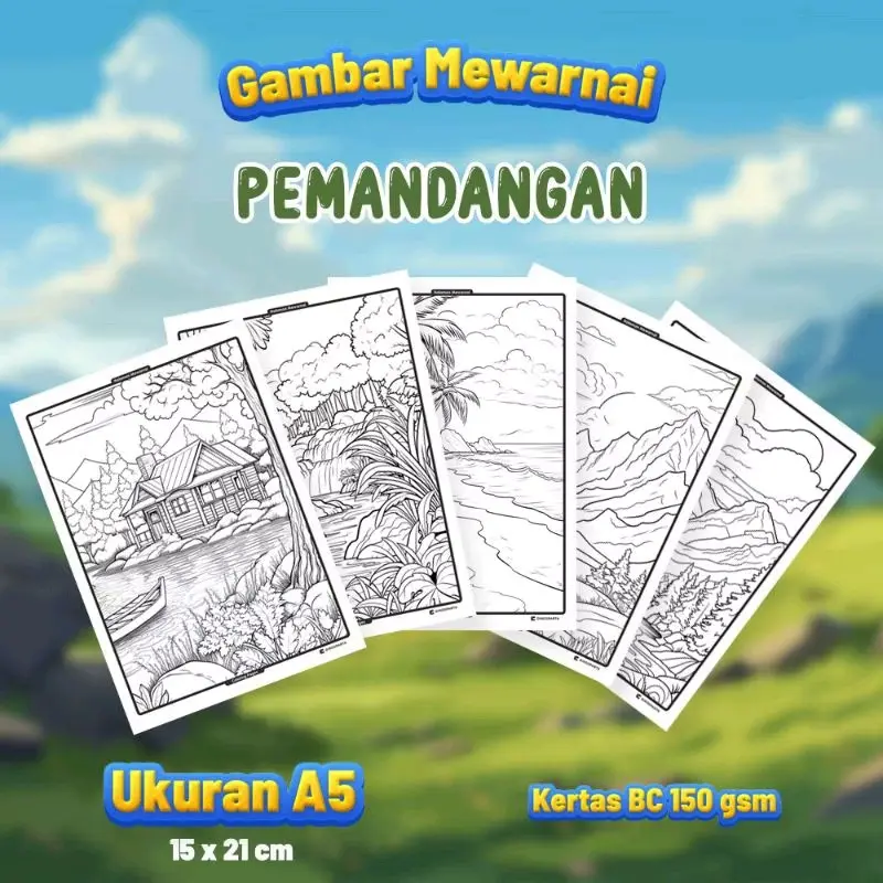 (20 pcs) gambar mewarnai pemandangan, gambar mewarnai anak art toys