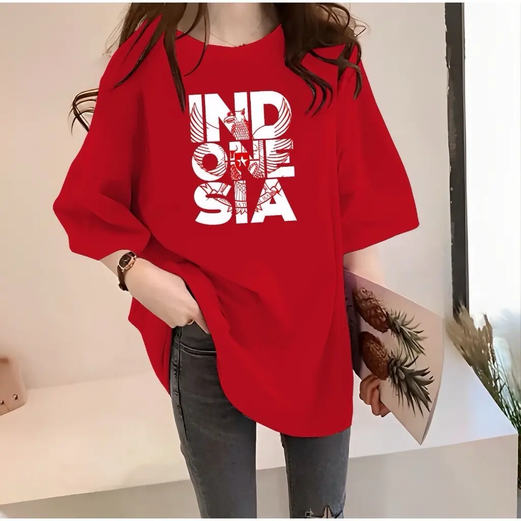 Kaos Oversize Indonesia Merdeka / Baju Distro Kemerdekaan Indonesia / Kaos 17 Agustus 1945 / Baju Oversize Motif Unik Wanita