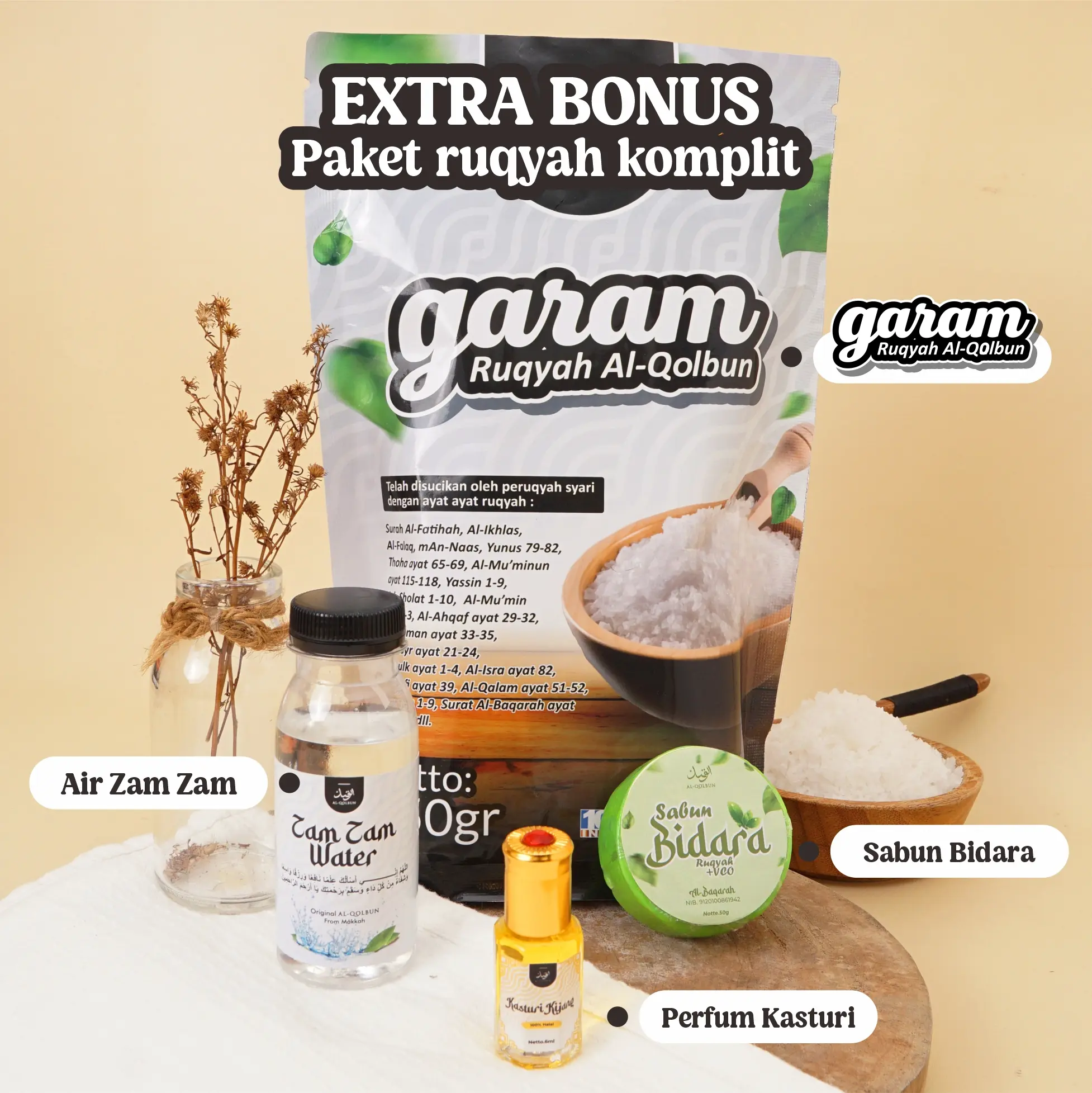 [Exclusive Product] Garam Al-Qolbun 750gr Asli 100% | Sudah Di Doakan Dengan Khusus Bonus Sabun Bidara Air Zam Zam & Parfum Kasturi