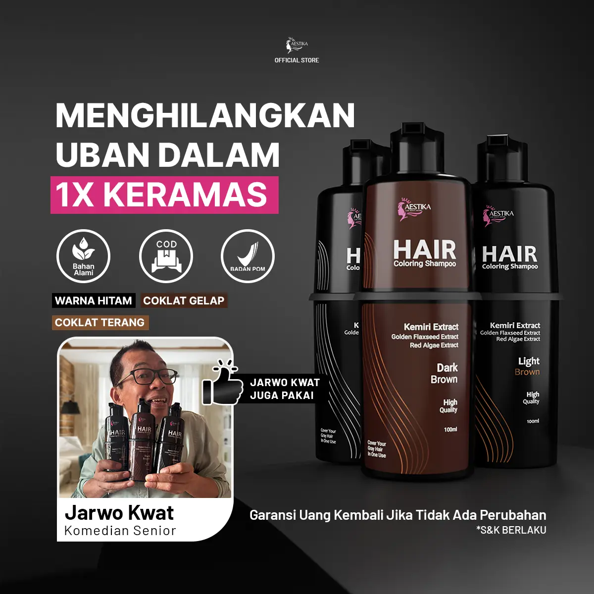 Aestika Paket Bundling Hair Coloring Shampoo - Shampo rambut beruban, Menghitamkan rambut, Pewarna Rambut beruban, Warna Tahan Lama