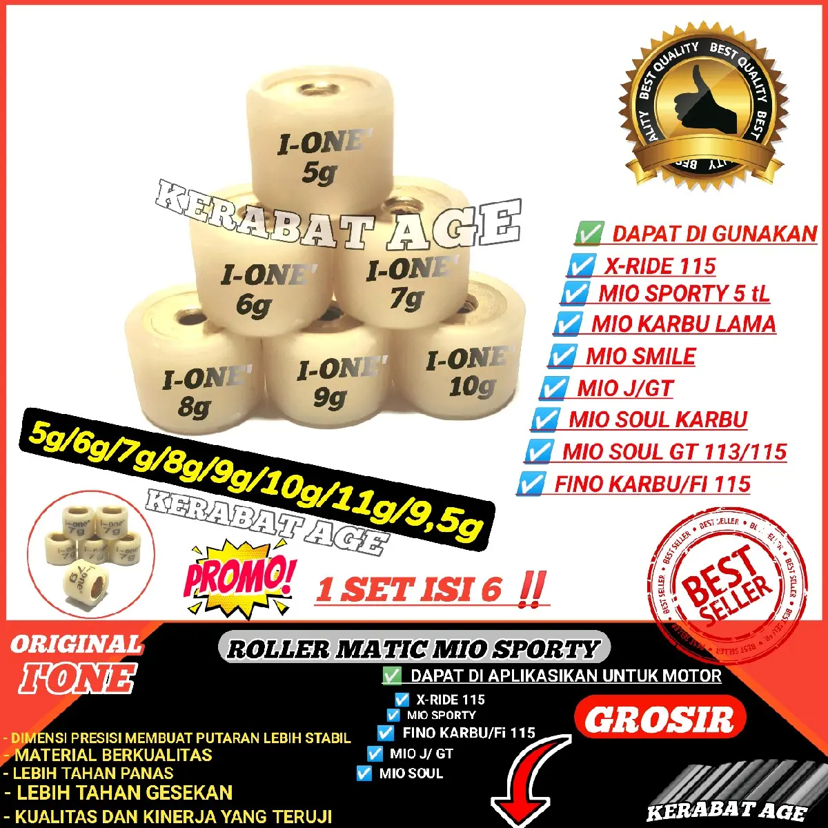 Roller Roler Loler Racing ( M ) Motor Yamaha Mio Sporty Smile J Soul Fino Xride 115 6 7 8 9 10 11 Gram Gr Original I-One Motorcycle