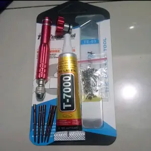 PAKET MURAH ALAT SERVIS BONGKAR PASANG HP HANPONE OBENG 5IN 1SET +LEM T7000 15ML + BAUD HP+ CONGKELAN LCD