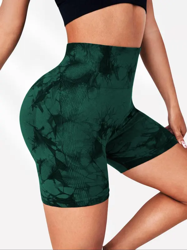 Women's Tie Dye Print Ruched High Waist Sports Shorts, Breathable Comfortable Skinny Bottoms, Ladies Sportswear Gym Clothes for Indoor Outdoor Wear, Workout Clothes Women, Yoga Workout Shorts 5