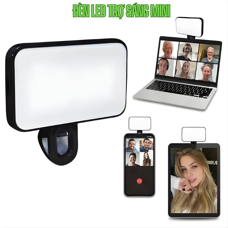 Đèn trợ sáng mini đèn LED cầm tay selfie 3 chế độ ánh sáng kẹp điện thoại/laptop có thể sạc lại tặng kèm kẹp