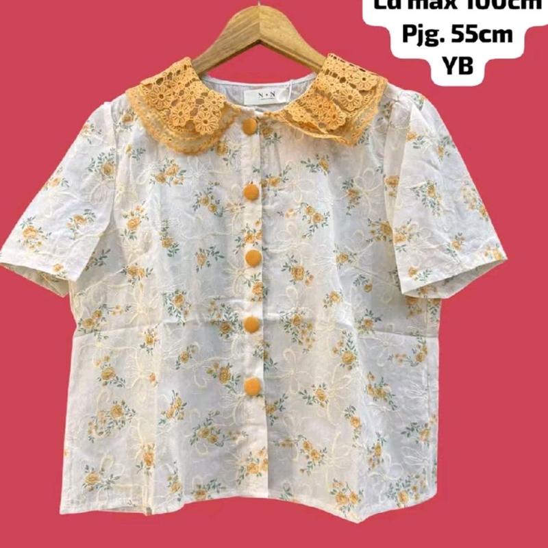 Atasan Wanita Katbol bangkok brand N-N mewah, motif bunga bordir dan kancing aktif 3