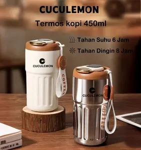 Cuculemon Botol Minum Tumbler Stainless Digital LED 450ML Termos Kopi Aesthetic Tahan Dingin Vacuum