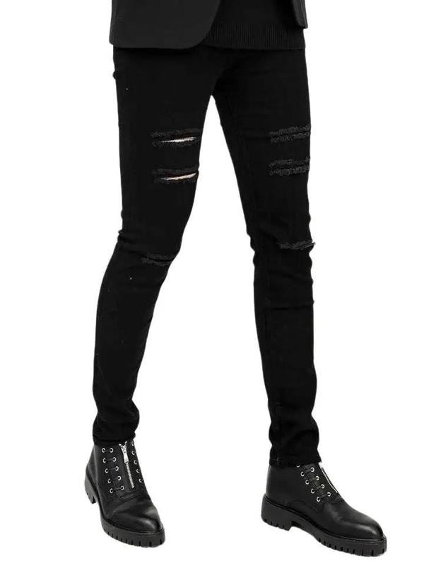 Quần Jean Nam Rách Đùi 3 Đường Màu Đen Chất Vải DEMIN Co Giãn Dáng Skinny Ôm Côn Có Túi 4 Chiều M2 Purple Gối Menswear Cotton Thoải Mái & Sang Trọng