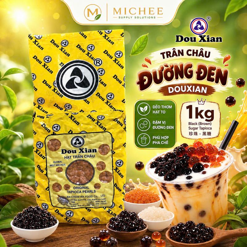 Trân Châu Đường Đen Douxian - 1KG phù hợp với các loại trà sữa, trà sữa trân…