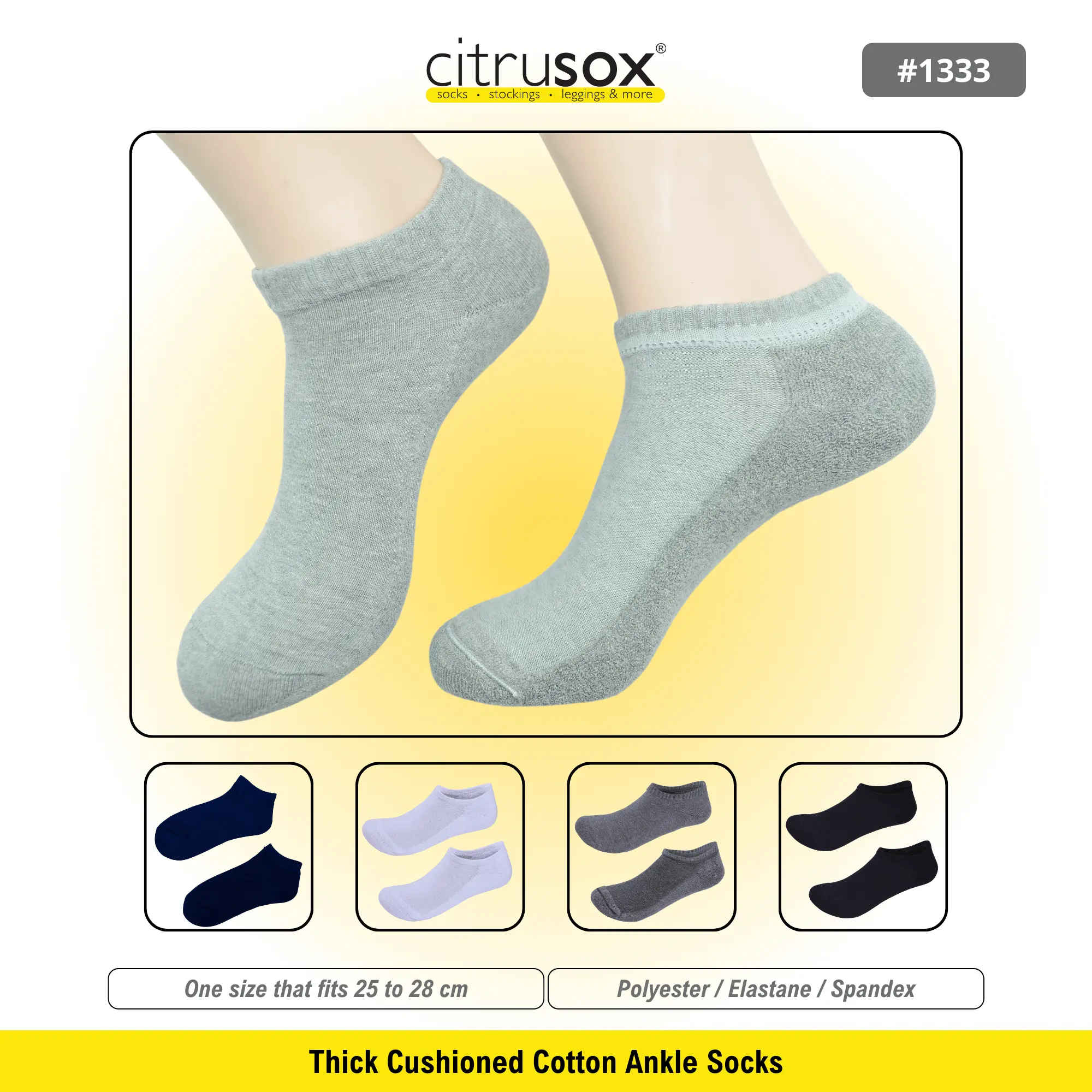 CITRUSOX Thick Sole Cotton Cushioned Moisture Wicking Above Ankle Men Socks Plain Menswear (25-28 cm, EU 41-45) #1333