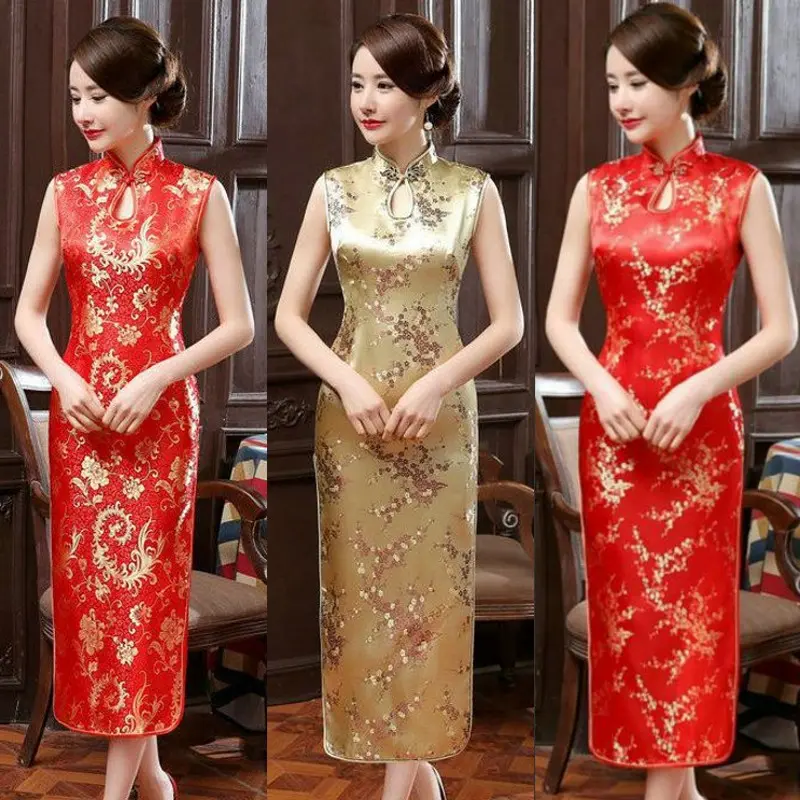 Váy Trình Diễn Cỡ Lớn Cổ Điển Thời Trang Mới 2021 Và Sườn Xám, Quần Áo Cho Mẹ Dự Tiệc Sườn Xám Phong Cách Dài Lớn