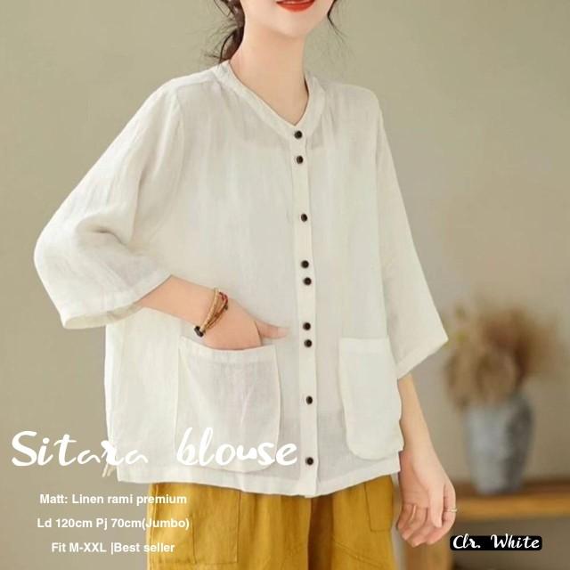 Product Introduction of Bajoe.koe - Sitara Blouse Wanita Kekinian Atasan Jumbob Bahan Linen Busui 2