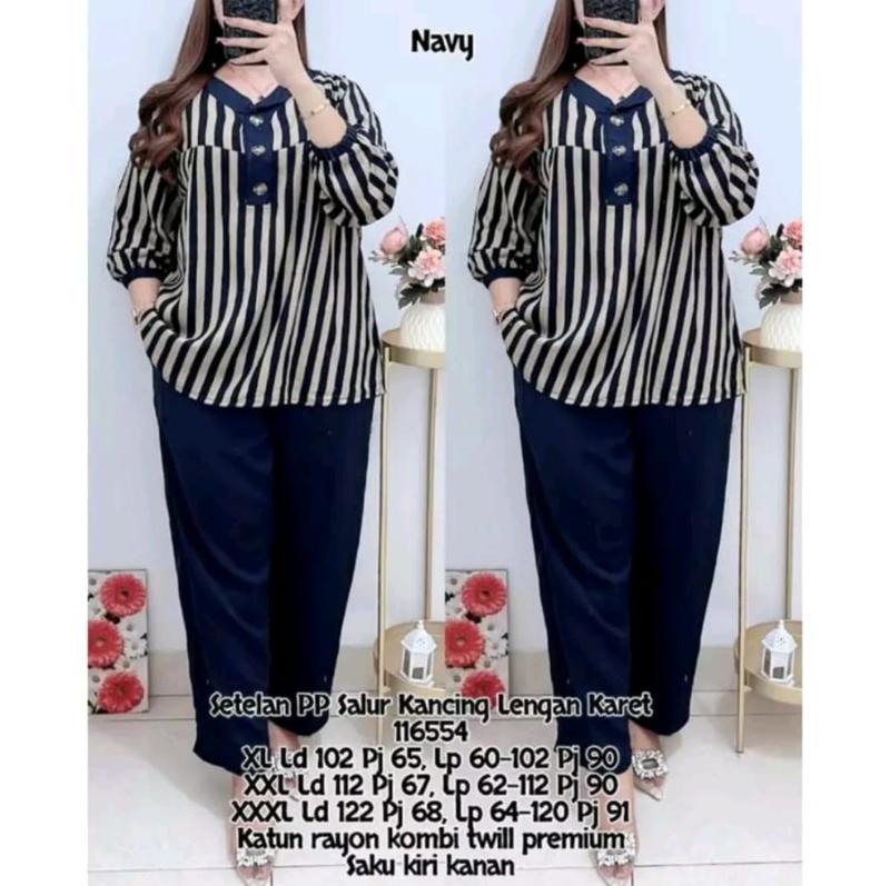 SETELAN SALUR LD 110 120 130CM XL XXL SETELAN KATUN RAYON TWILL 116554 - SET MOTIF SALUR WANITA jumbo soft peach murah Baju Celana Kancing 3