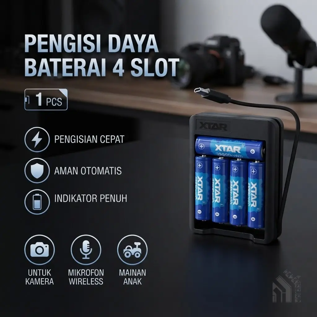 Pengisi Daya Baterai Portabel 4 Slot AA 1 5V Li-ion Kabel USB Type-C Terintegrasi Desain Ringkas Pengisian Cepat Aman Efisien untuk Kamera Mainan Mikrofon Nirkabel Fotografer Vlogger Harian
