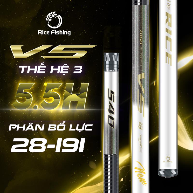 Cần câu đài V5 5.5H Thế hệ 3 Rice Fishing Carbon 30T 40T phiên bản mới 2025