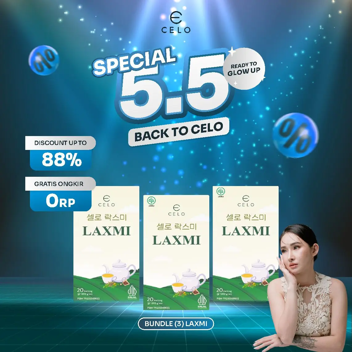 [EXCLUSIVE 5.5] CELO BUNDLE (3) PREMIUM LAXMI TEA BPOM DAN HALAL