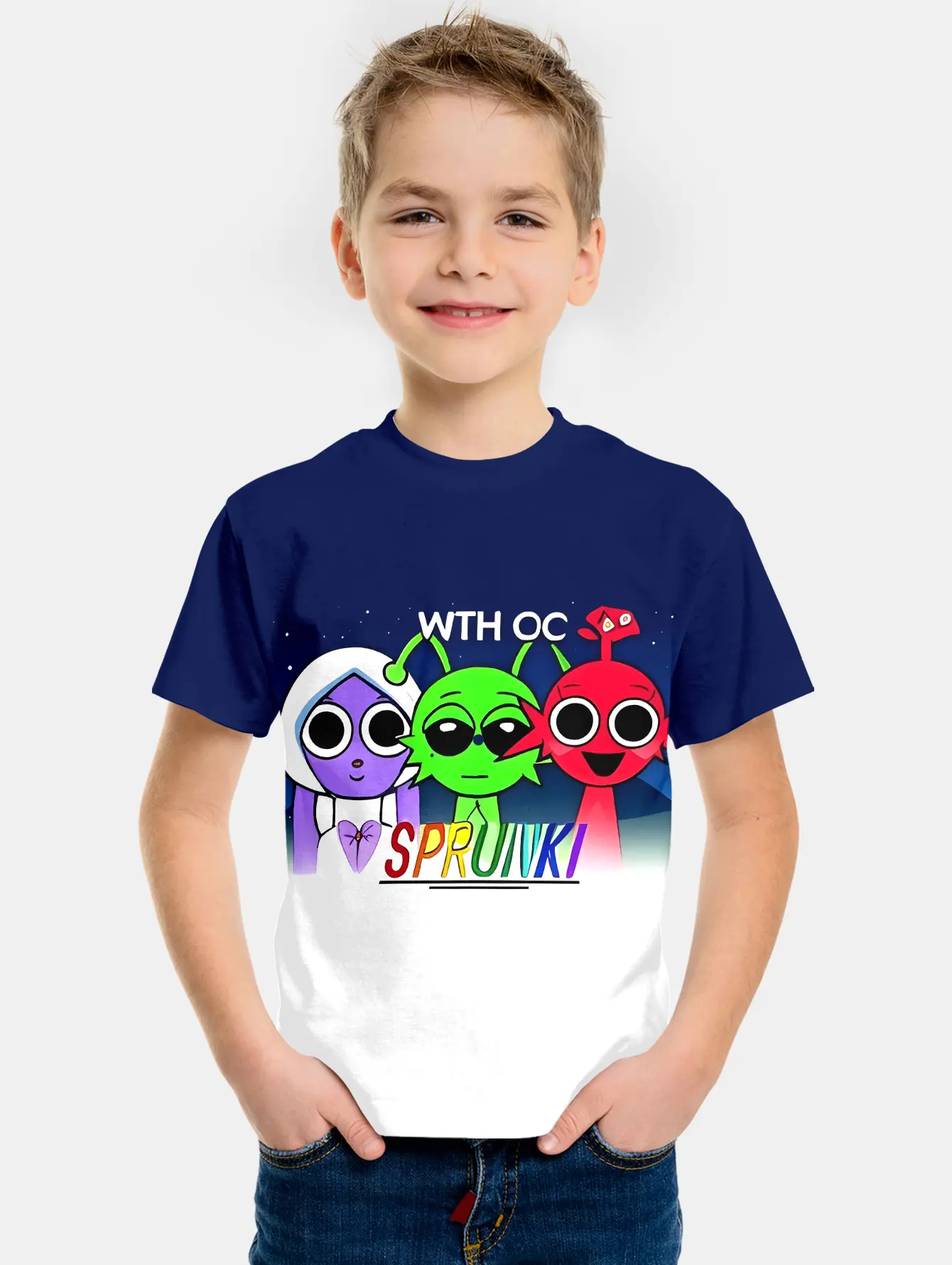 Boys short sleeve top High quality T-shirt SPRUNKI Children's casual short sleeve