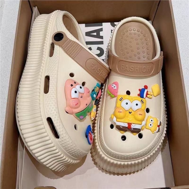 Dép sục nữ kiểu dáng mới tặng kèm charm Bọt Biển trên live chất nhựa PU nguyên khối BTdep