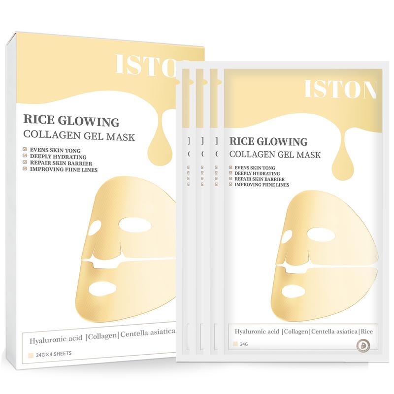 ISTON Mặt Nạ Gel Collagen Gạo 4 miếng 24g Chăm Sóc Da Dưỡng Ẩm Dưỡng Ẩm Sửa Chữa Da Làm Sáng Tông Màu Da Mặt Nạ Thủy Gel Ban Đêm Chăm Sóc Da Thoải Mái Sửa Chữa Hàng Rào Thích Hợp Cho Mọi Loại Da