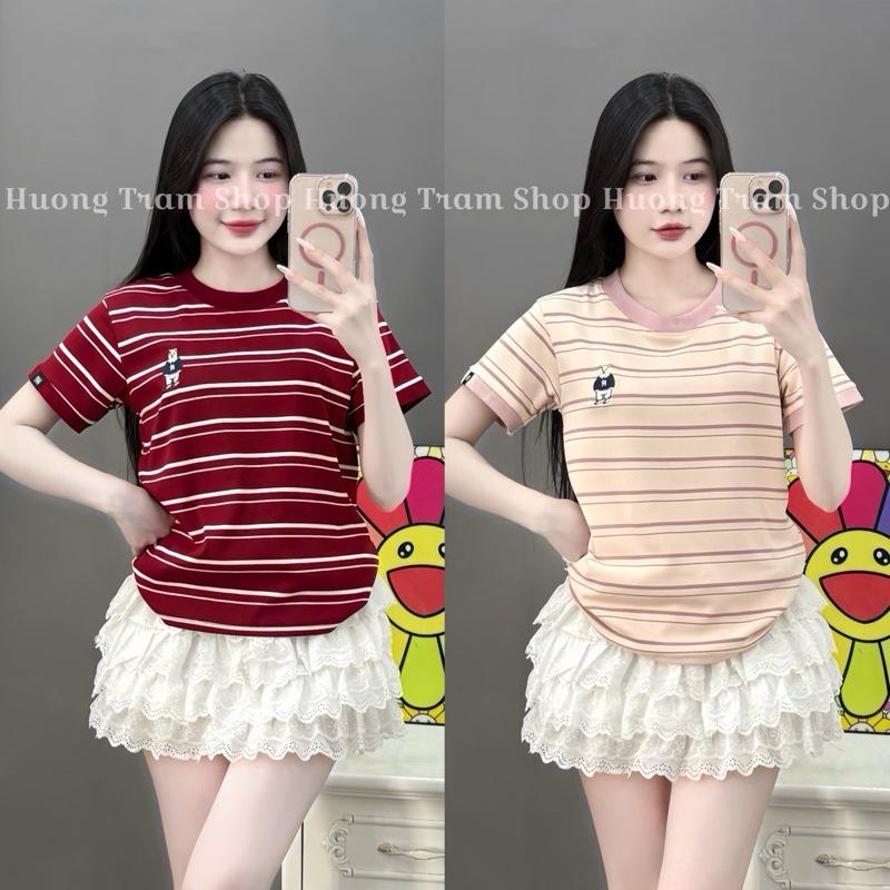   BST TẾT 2026 - ÁO THUN BABYTEE KẺ SỌC ĐÔI THÊU GẤU R  35-55kg  - Áo phông nữ xinh hot form rộng vừa  chất cotton borip mềm co giãn tốt  áo thun nữ kiểu đẹp  Hương Trầm Shop 