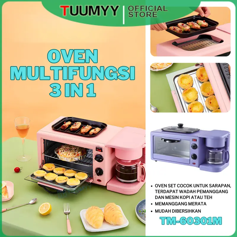 [COD] BREAKFAST MAKER / OVEN 3IN1 MULTIFUNGSI GRILL PAN, MESIN KOPI / TEH, PEMANGGAN PIZZA KUE ROTI TM-60301M 1