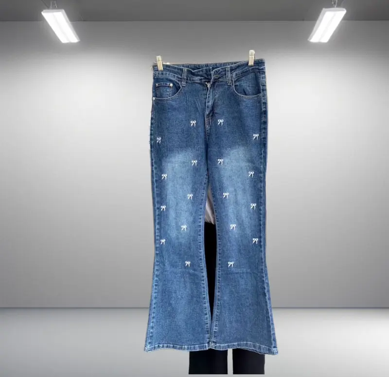 Celana Panjang Wanita Cutbray Jeans High Waist dengan Pita Bordir melar flare pants hip tell loose coquette cutbray wanita remaja xl Dewasa Bawahan 7