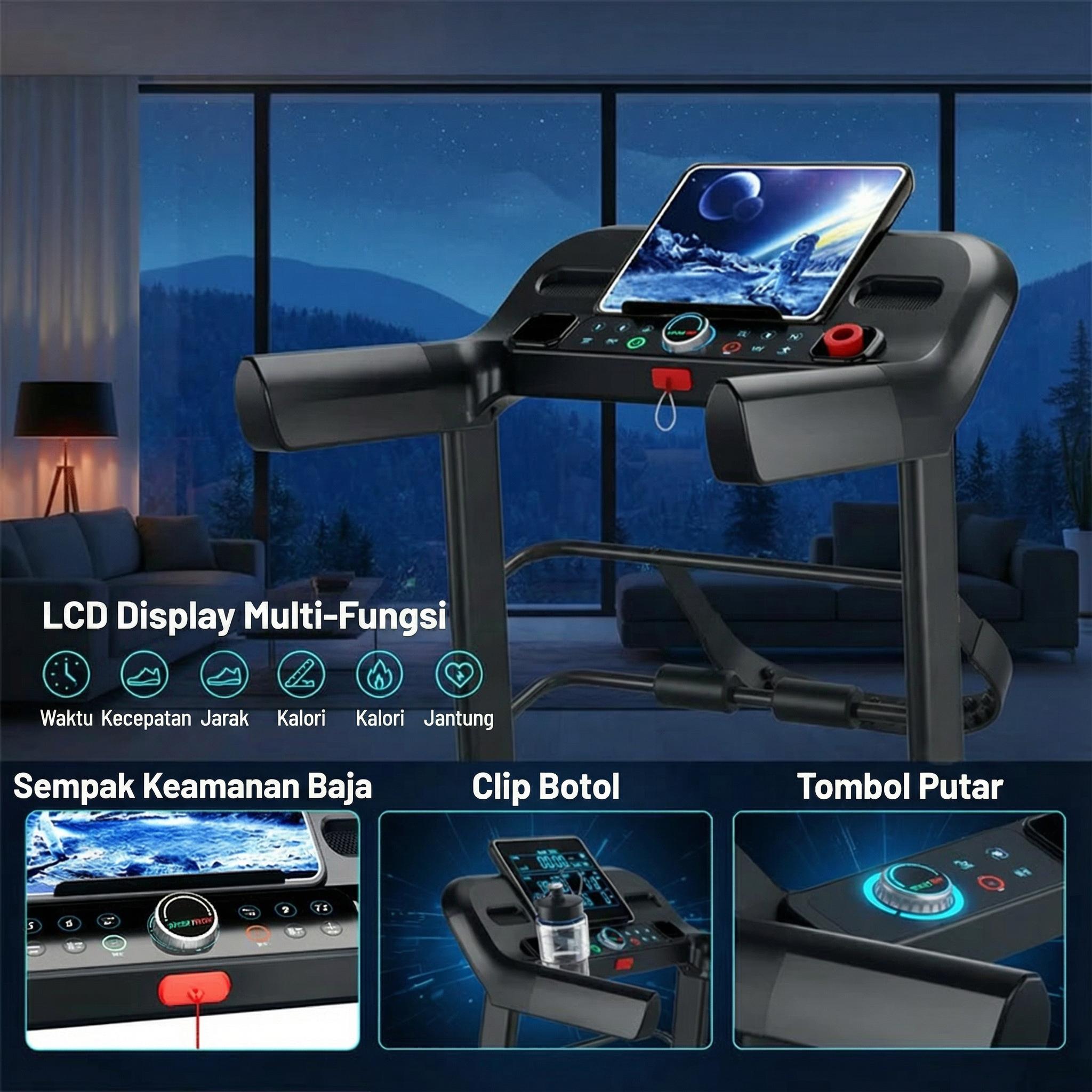 【Tingkat profesional】【Garansi 10 Tahun】Treadmill elektrik JC700 5.0 tenaga kuda kecepatan 16km/jam 3 tingkat kemiringan dapat dilipat sabuk lari 56 cm konektivitas Bluetooth