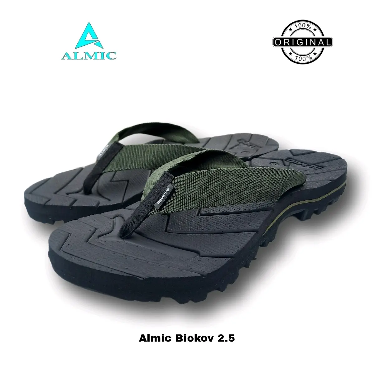 ALMIC-Sandal Jepit Gunung Adventure Biokov 2.5 Original Army Sendal Jepit Outdoor pria wanita Karet Hitam