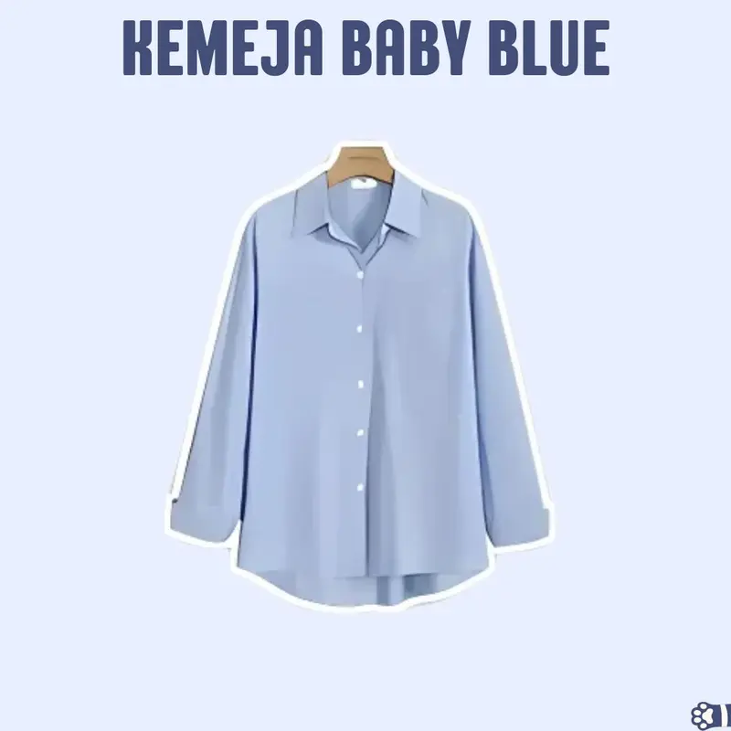 Baby Blue Oneset Celana 3in1 (Kemeja biru, celana ivory, dan tas putih) Korean style Wanita Cantik - PS12 6