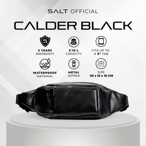SALT CALDER BLACK LEATHER PU WAISTBAG GARANSI 5 TAHUN KLASIK MODERN PRIA KULIT PU PREMIUM SELEMPANG