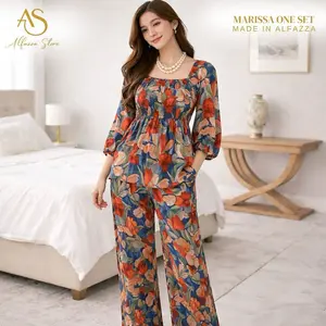 ALFAZZA - Marissa One set dada kerut tangan panjang setelan wanita bahan rayon viscose adem