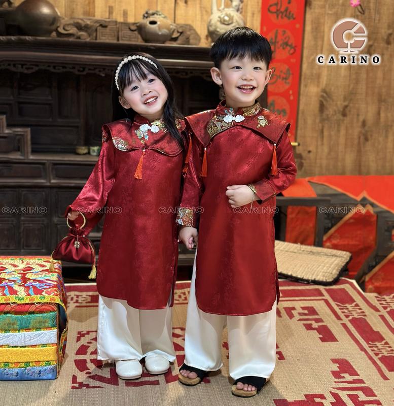  Áo dài LÂN Y mặc tết cho bé trai và bé gái chất liệu gấm form 7-25kg và chiều cao < 1m3 