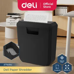 Deli Paper Shredder Mesin Penghancur Kertas Strip Cut Kapasitas 6 Lembar 10 Liter ET103SC