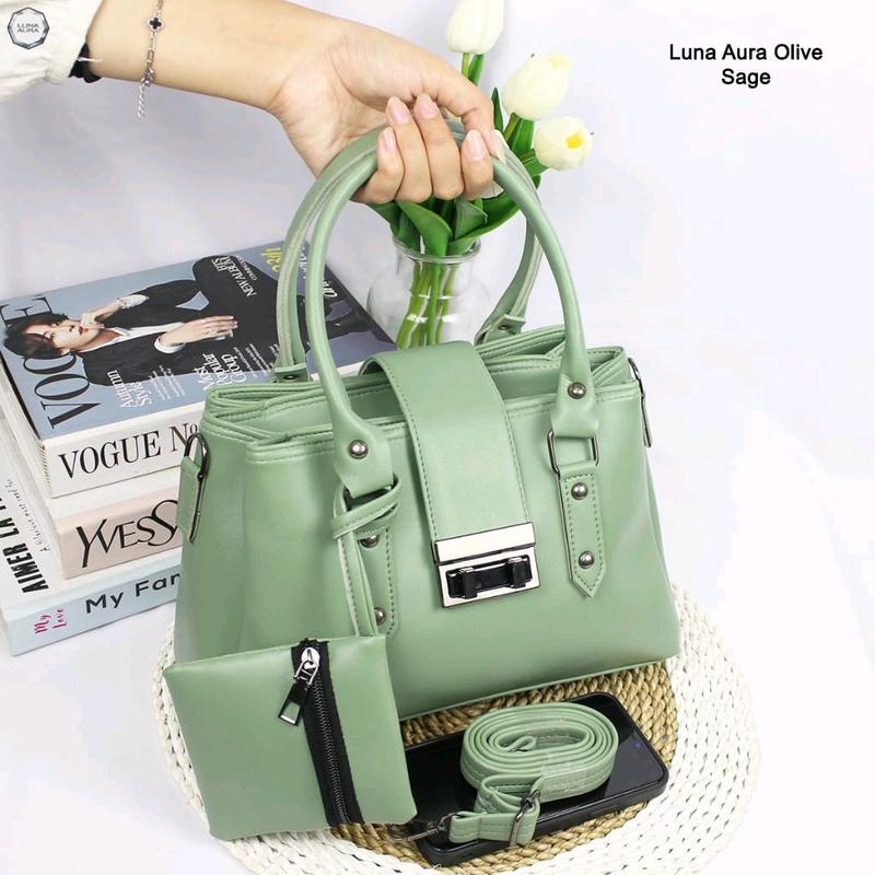 Tas Selempang Jinjing Wanita Olive 3 Ruang Polos Free Dompet Koin Luna Aura 7