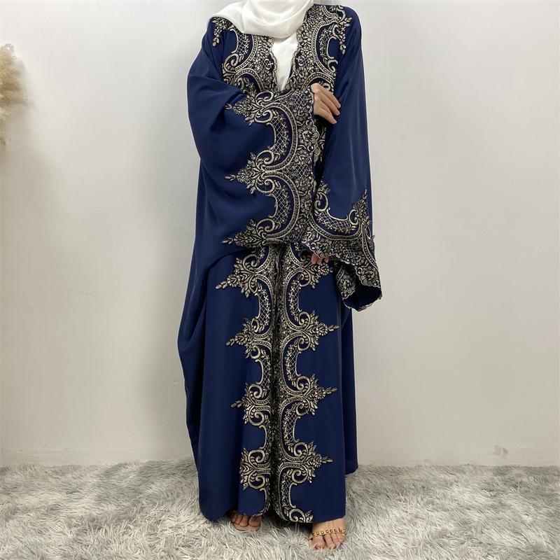 Product Introduction of 1417#  Modern Dubai Embroidery Big Cuff Nida Batwing Sleeve Modest Fashion Butterfly Abaya 15