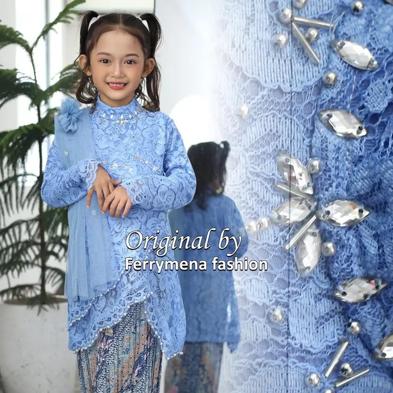 Baju Kebaya Pesta Anak Tanggung umur 4-12 tahun Kebaya Selendang Anak Payet Baju Kondangan Anak Perempuan Atasan Kebaya Anak Bordir Seragam Fashion 7