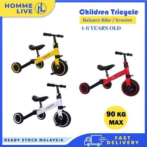 Children's Multifunction Tricycle (3 Wheels) 3-in-1 Children Scooter Balance Bike Ride on Car Non-inflatable Adult Baby Play Unisex
