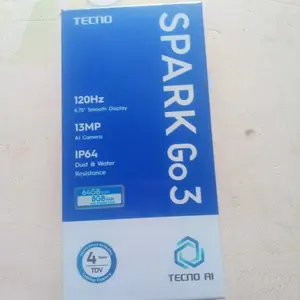 TECNO SPARK Go 3 4GB+4GB*/64GB, IP64, 6.75" HD+, 120Hz Smooth Display, 5000mAh, 15W* Charging, TECNO AI - sparkgo3
