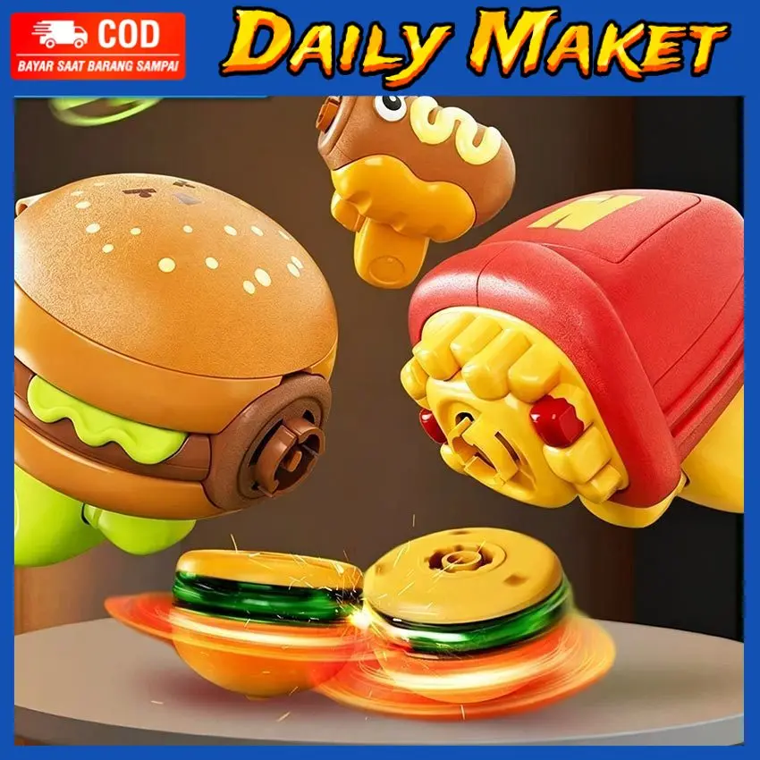 Gasing Anak Spinning Tops Mainan Tembak Putar Bentuk Hamburger Hotdog Kreatif Indoor Outdoor Toy Untuk Hiburan Anak